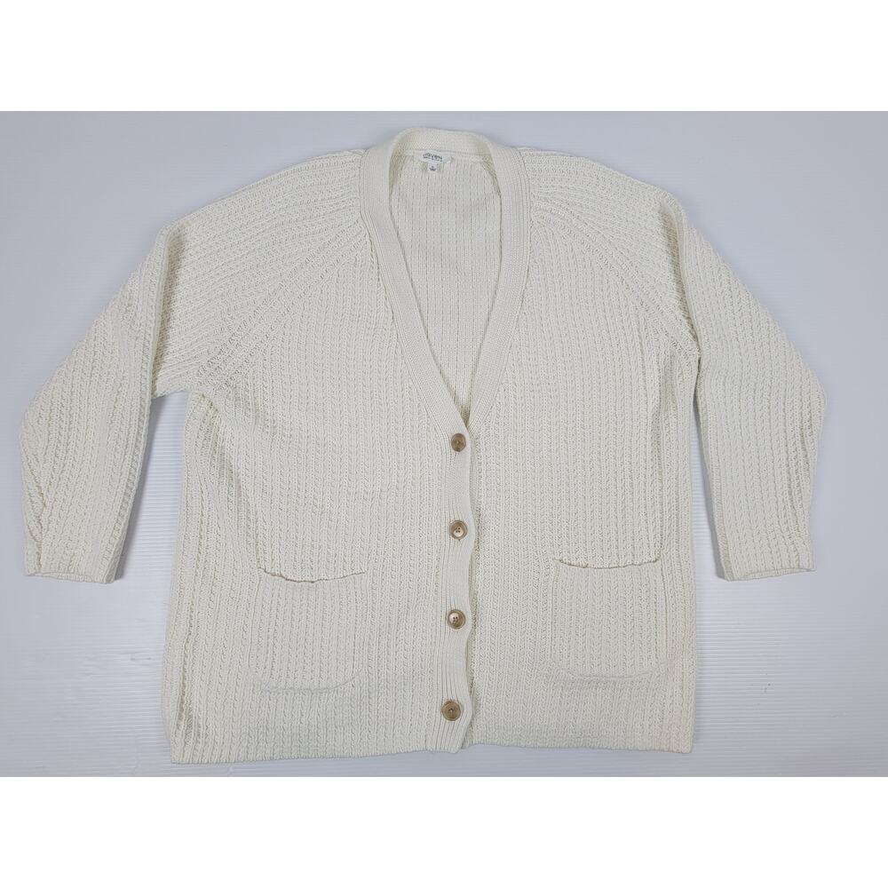 Haven Well‎ Within Womens XL White Heavy Cable-Knit Cardigan Sweater Cottage